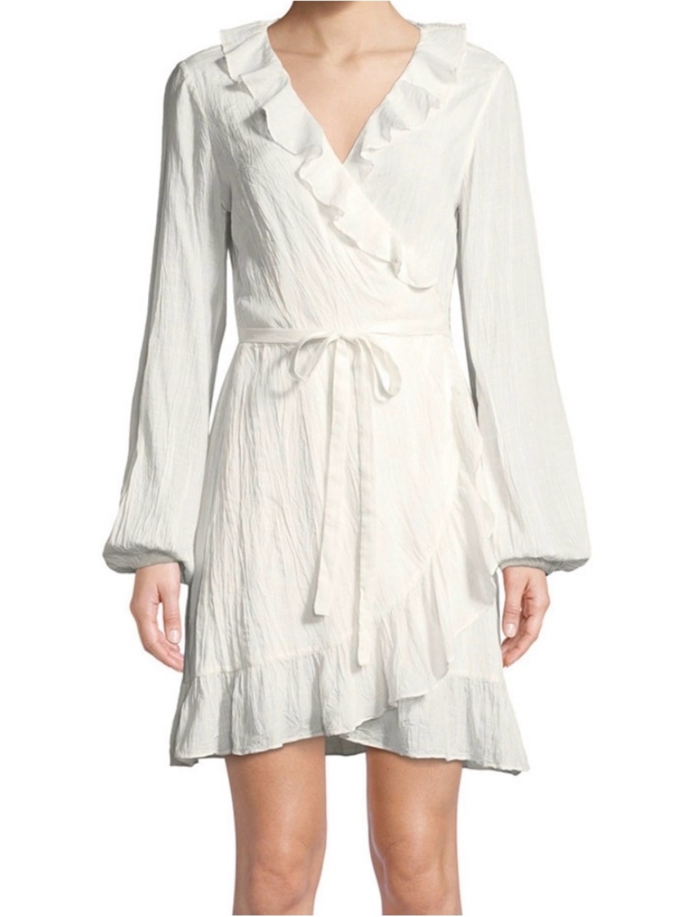 Paige White Ruffle Wrap Dress with Tie Waist